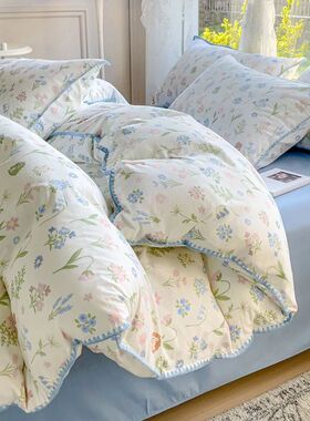 Pastoral Girls Flower Bedding Sets, Washed Cotton Bed Linens