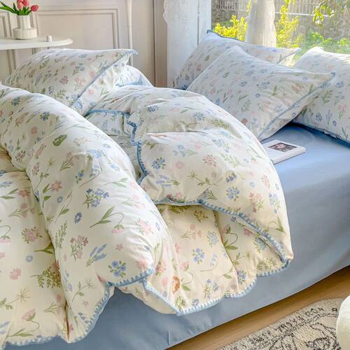 Pastoral Girls Flower Bedding Sets, Washed Cotton Bed Linens