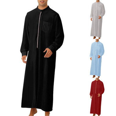 2024 Arabic Style Simple Long Men's Pocket Shirt  Robe For M