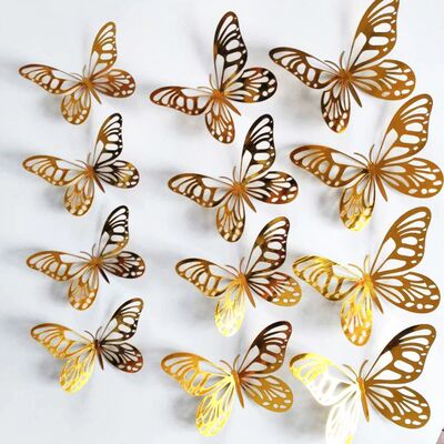 12Pcs/Set Gold Silver Hollow Butterfly Wall Stickers 3D Butt