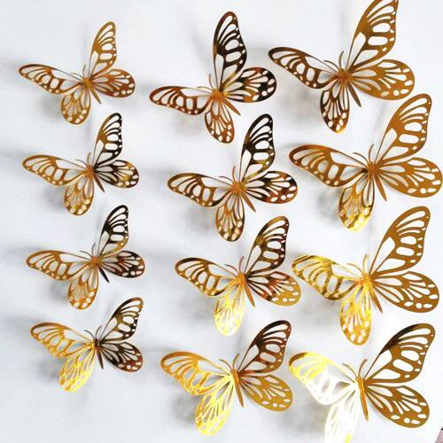 12Pcs/Set Gold Silver Hollow Butterfly Wall Stickers 3D Butt