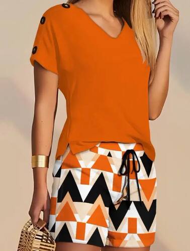 Two Piece Set Women Outfit 2024 Summer Fashion V-Neck Short