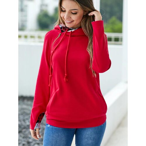 Double Layer Hooded Sweatshirt Women's Zipper Asymmetric Cre
