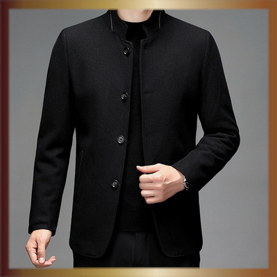 2024 Men's Woolen Jacket Thickened Stand Collar Dad's Wear M