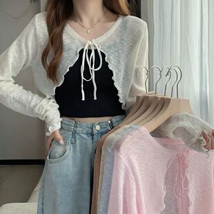 Summer Women Thin Sunscreen Cardigan Lace-up Knitwear ops Fe
