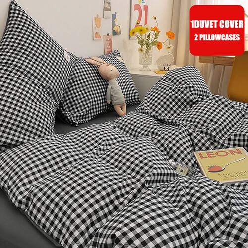 Classic Plaid Bedding Set, 1 Duvet ver 2 Pillowcases, Brushe