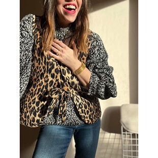 Leopard Print Bow Waistcoat Women Fashion Sleeveless Hollow