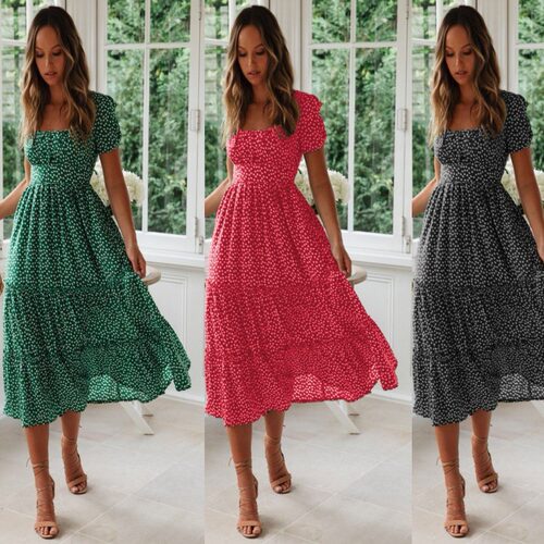 2025 Square Neck Bubble-sleeve Floral Dress Dress