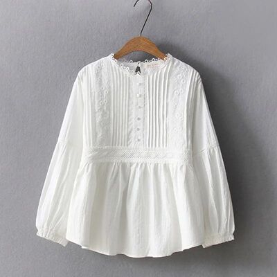 Spring Summer Mori Girl Casual Shirt Women Solid White Long