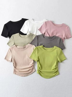 2024 Harajuku Women Crew Neck Short Sleeve Cotton Tee With R