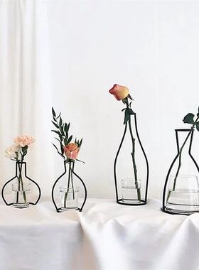 Retro Iron Line Table Flowers Vase Pot Ornament Metal Plant