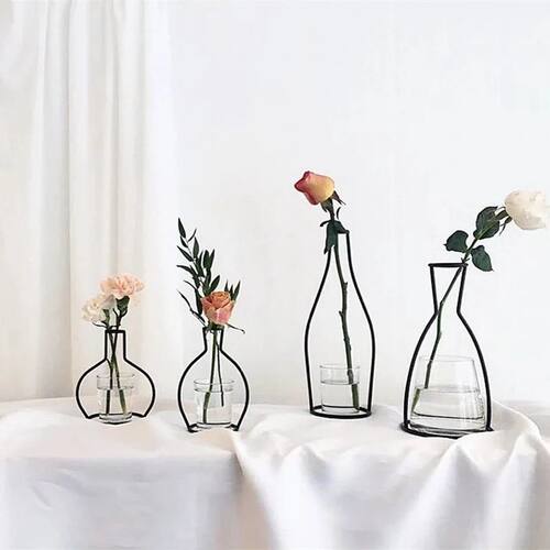 Retro Iron Line Table Flowers Vase Pot Ornament Metal Plant