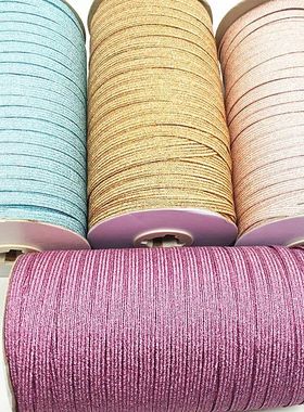 2/5yards/Lot 6mm Elastic Ribbon Gold Wire Glitter Elastic Sp