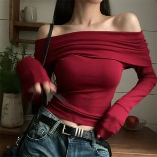 Sexy ops Off Shoulder Long Sleeve Crop Top Women's Autumn/Wi