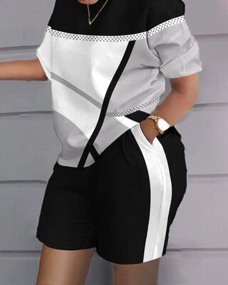 Women Casual Short Sleeve Two Piece Sets Women Outfit 2024 S