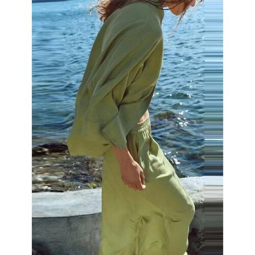 Solid Lace Up Shirts Shorts Set Women Full Sleeve V-neck Top