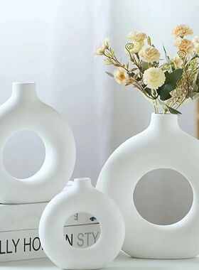 1pc, White/Beige Ceramic Vase  Vases For Decor, Modern Home