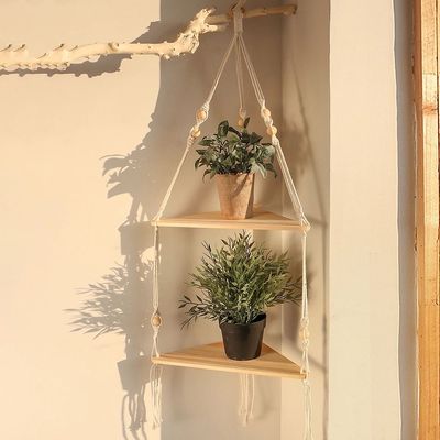 1/2/3-tier Floating Wall Shelf Wood Triangle Corner Display