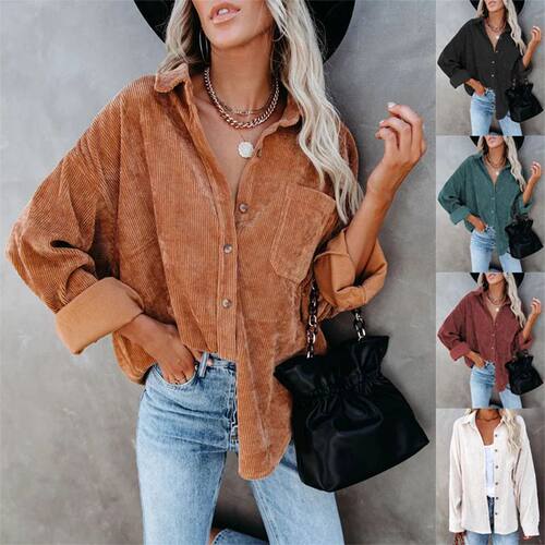 2024 Autumn/Winter Women's Shirt Solid Lapel Pit Stripe Casu