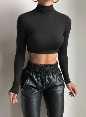 Fall Winter Long Sleeve Crop Top Women Shirts Harajuku Solid