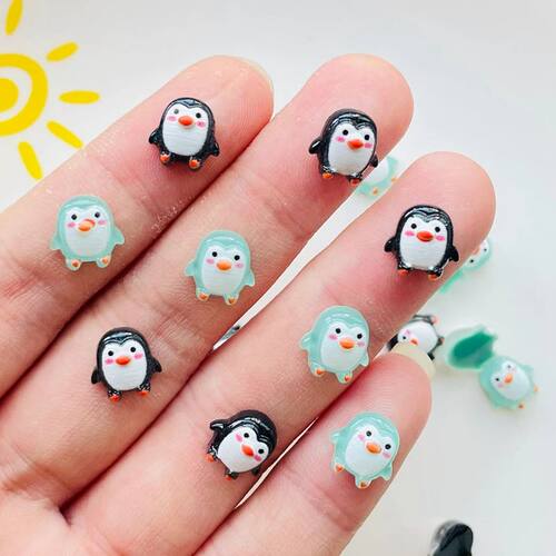 50pcs New Cute 9mm Resin Mini Penguin Series Flat Back Stone