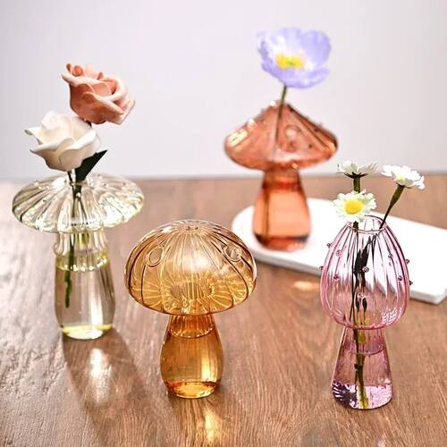 Mushroom Vase Glass Flower Vases Transparent Flower Bottle V
