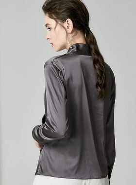 High Quality 100% Silk Shirt Women Elegant Blouse Long Sleev