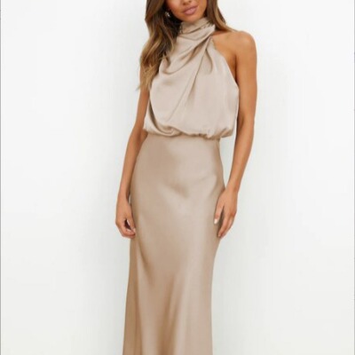 2025 Hot High-end Satin Sleeveless Dress Fashion Elegant Cel