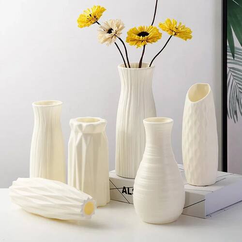 Plastic Flower Vase Imitation Ceramic White Flower Pot Baske