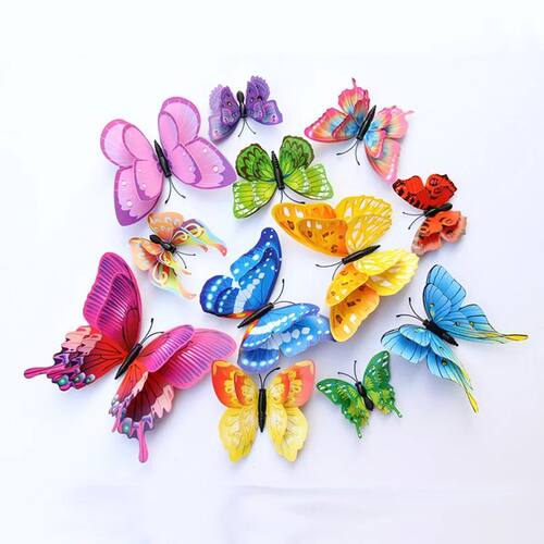 12Pcs Mixed Color Double Layer Butterfly 3D Wall Sticker For