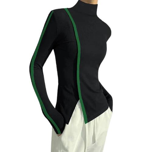 Yeezzi Female Korean Fashion Split-Side High-Neck Skinny ops