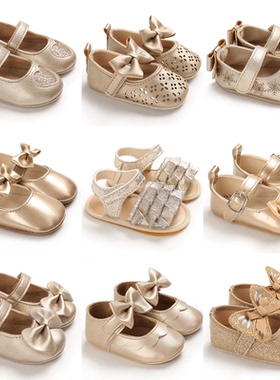 Golden Newborn Baby Baptism Walking Shoes Elegant And Noble