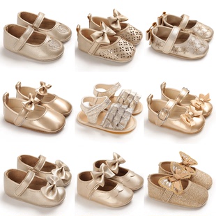 Golden Newborn Baby Baptism Walking Shoes Elegant And Noble