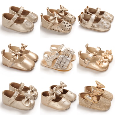 Golden Newborn Baby Baptism Walking Shoes Elegant And Noble