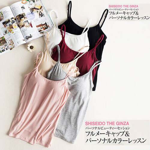 Padded Bra Tank Top Women Modal Spaghetti Solid Cami Top Ves