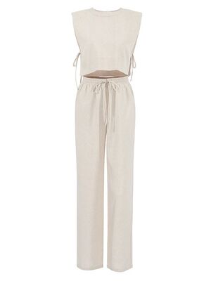 2024 Summer Linen Pant Sets For Women 2 Piece Fashion Sexy L