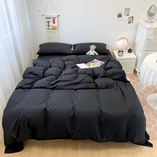 Black Bedding Set Soft Bed Linen Set Washed Cotton Duvet ver