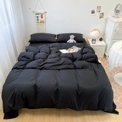 Black Bedding Set Soft Bed Linen Set Washed Cotton Duvet ver