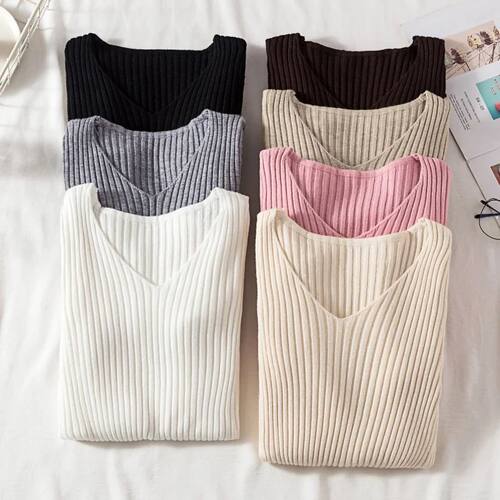 Autumn Winter Women Sweaters Casual Long Sleeve Knitted V Ne
