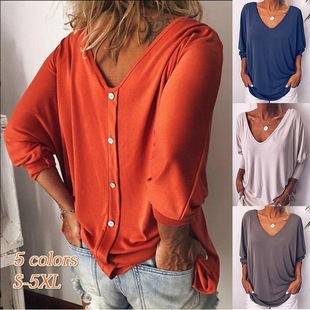 Button shirt quarter Sleeves Three Bat neck Women Back