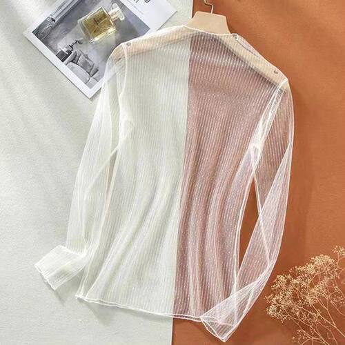 Female Leisure Women Mesh Top Long Sleeve See Through Lace T