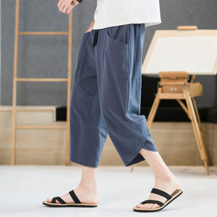 Cropped Pants, Thin Linen Shorts, Loose Men's Pants, Cotton