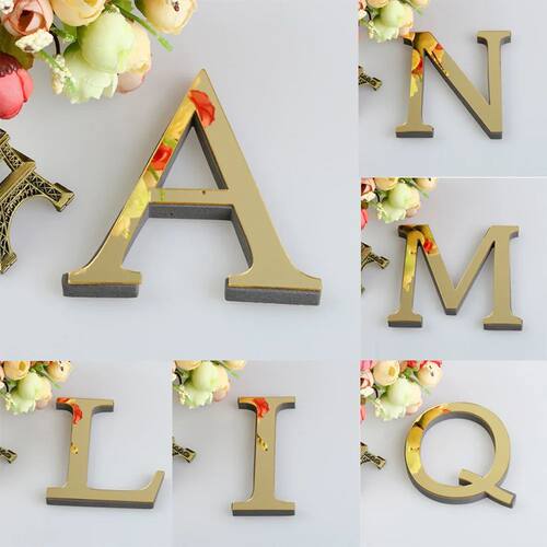 DIY 3D Mirror 26 Letters Wall Stickers Logo Name Alphabet We