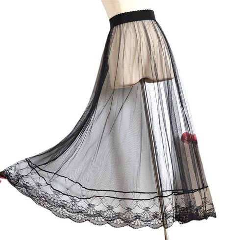 2024 Women's Solid Color Lace Sexy Skirt Mesh Skirt Skirt