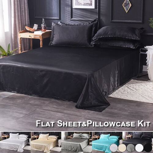Satin Bedsheet Matress ver Faux Silk Flat Sheet Pillowcase S