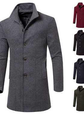 2024 Men's Korean Style Mid-length Coat Men's Woolen Windbre
