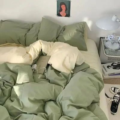 Series INS Duvet ver set Pillow Case Bed Sheet Solid Color Q