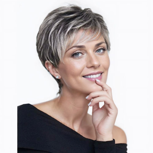 Fashionable Gradient Gray Short Hair For Women, Small Curly