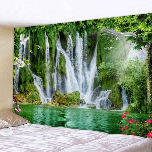 Beautiful nature waterfall tapestry forest print seascape hi