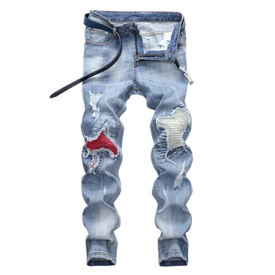 Supply Jeans Light Elastic Biker Pants Ripped Jeans rend Men